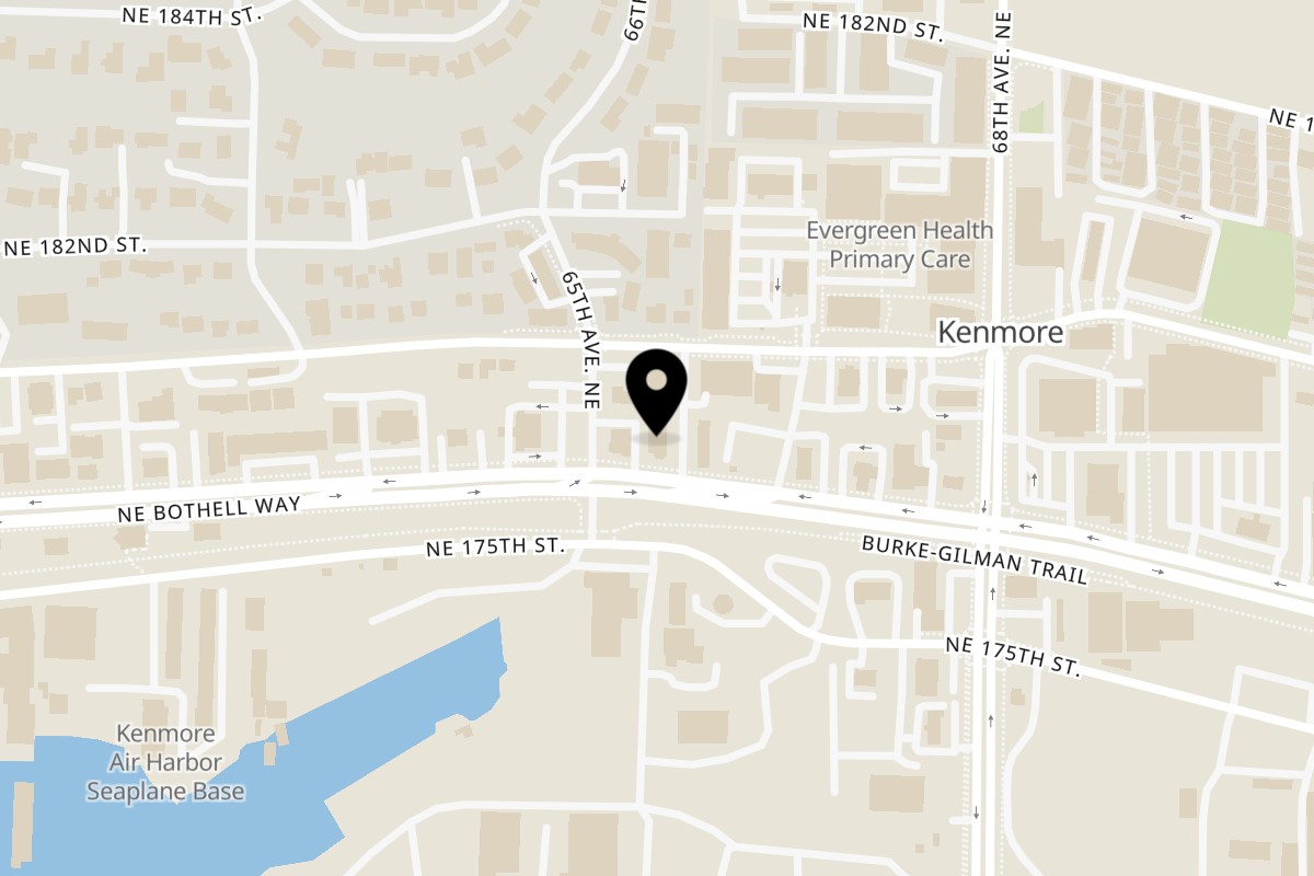 Map showing the location of Toma Sushi Restaurant and Bar on 6512 NE Bothell Way in Kenmore